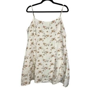 Lulu & Rose, Size 10, White Linen Blend Floral Cami Dress, Adjustable Straps EUC